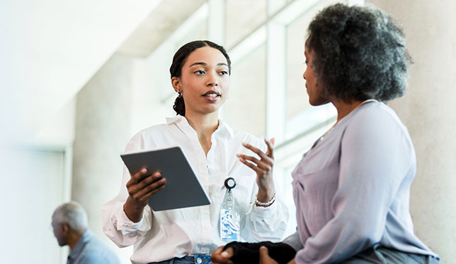 Two women talking