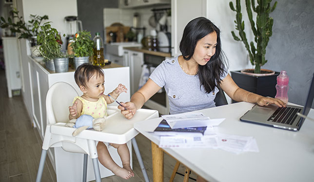 working mother with her child